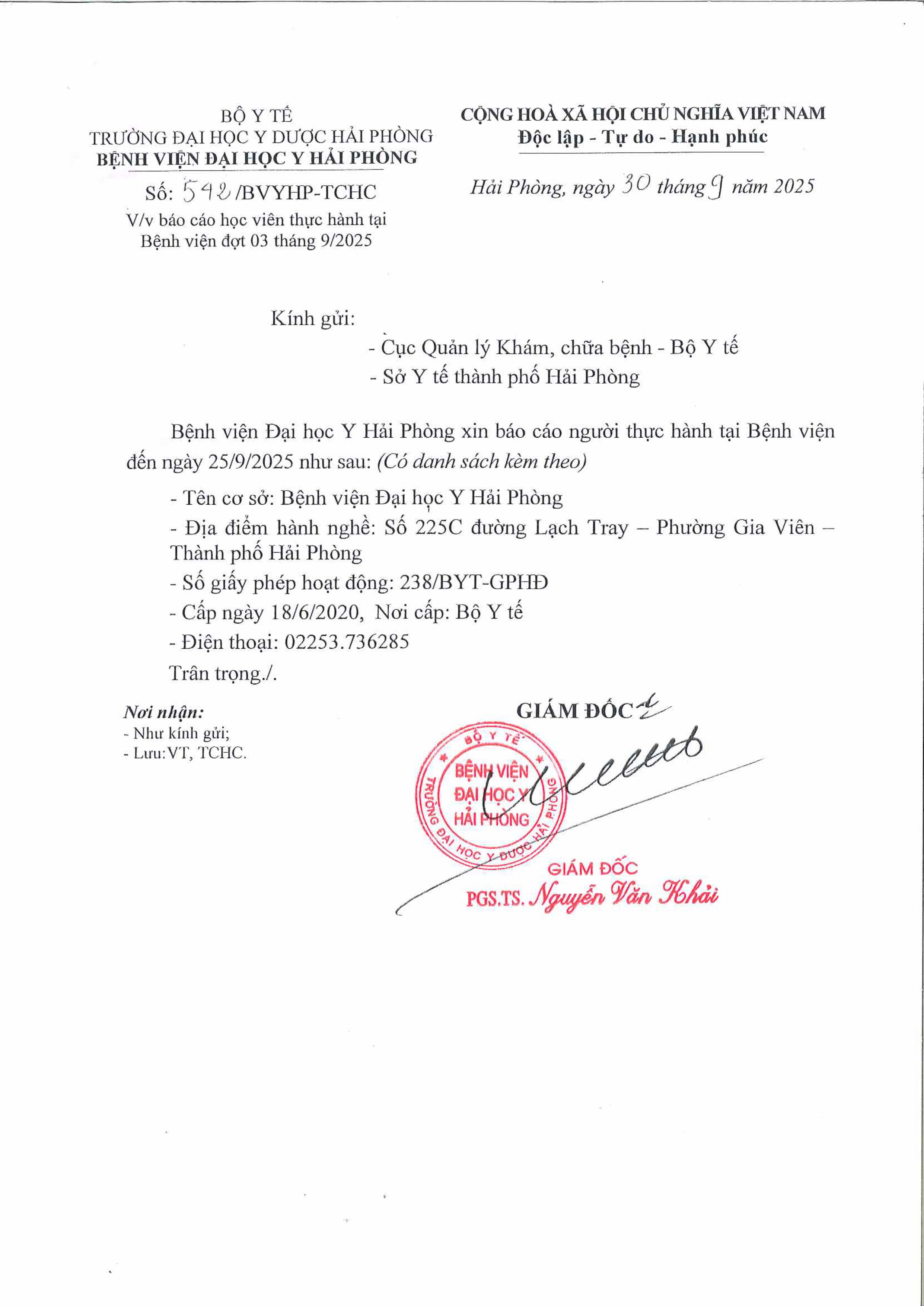 Báo cáo học viên thực hành tại BVĐHYHP đợt 3 T9.2025