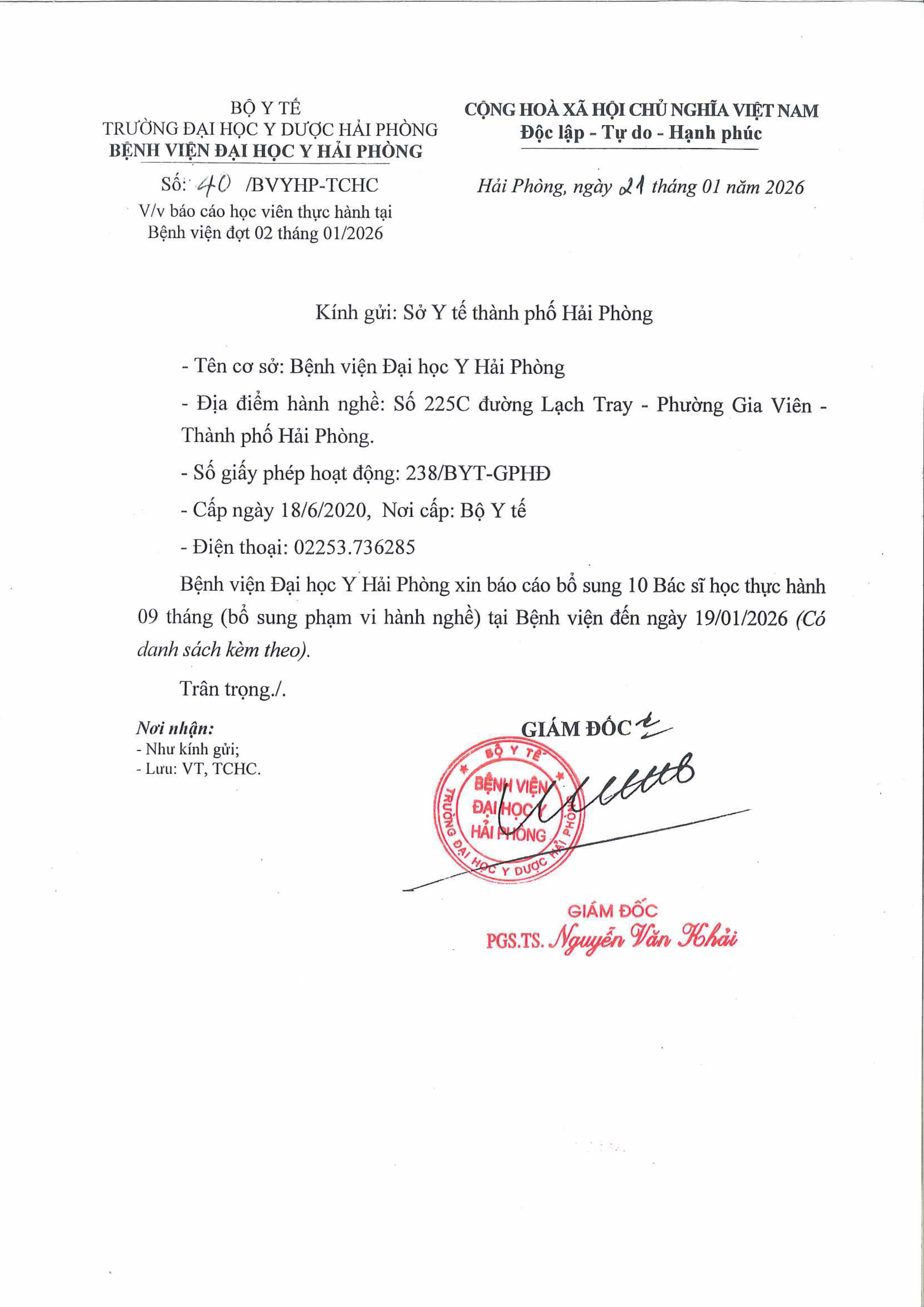 Báo cáo học viên thực hành tại Bệnh Viện Đại Học Y Hải Phòng đợt 2 Tháng 1/2026