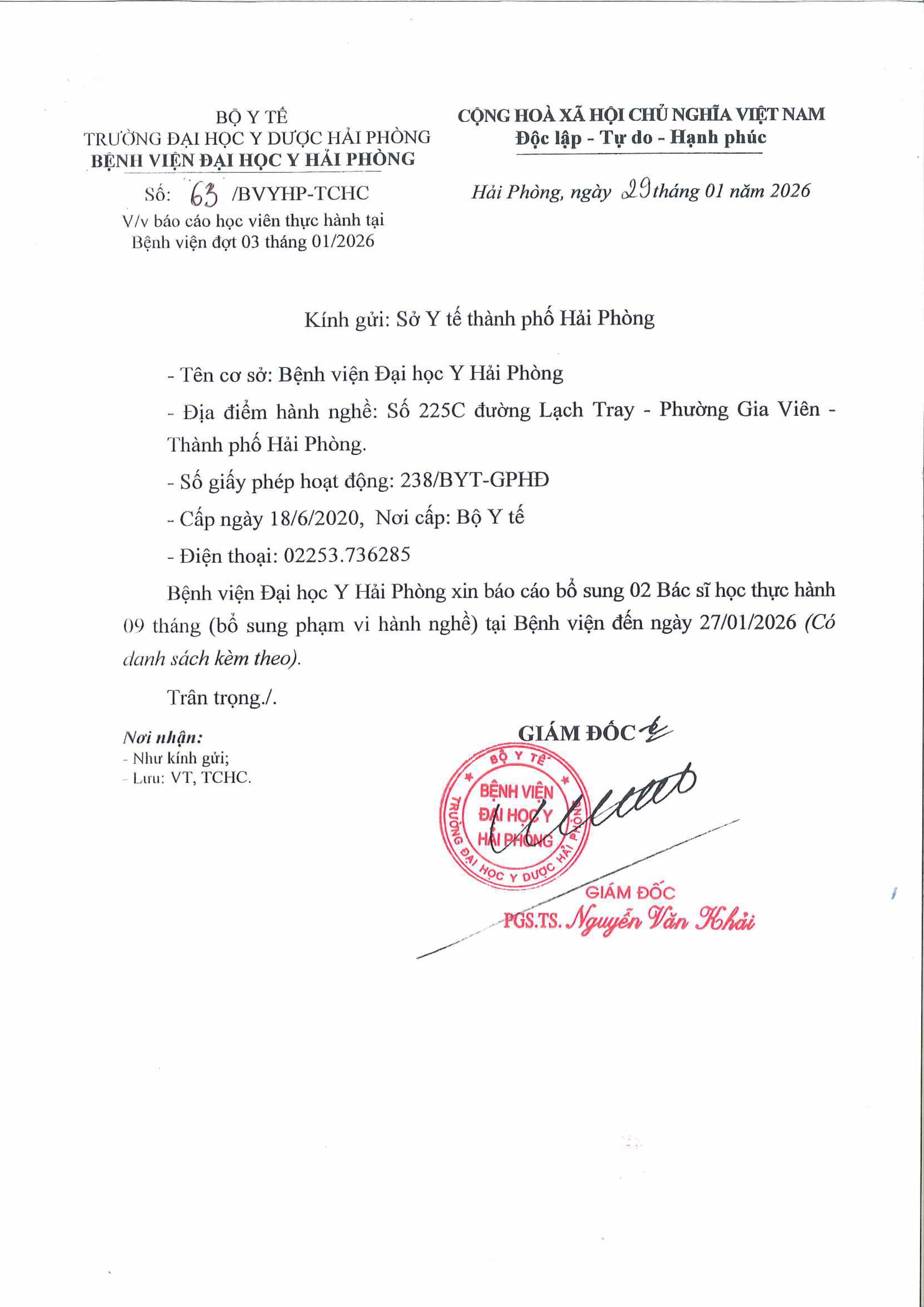 Báo cáo học viên thực hành Bệnh Viện Đại Học Y Hải Phòng đợt 03 Tháng 1/2026